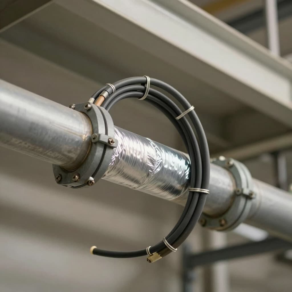 Electrical heat tracing cable fixed along a process pipe
